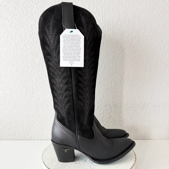 Lane JENTRY Knee High Womens Cowboy Boots 8.5 Black Leather Western Cowgirl Tall - Picture 2 of 10